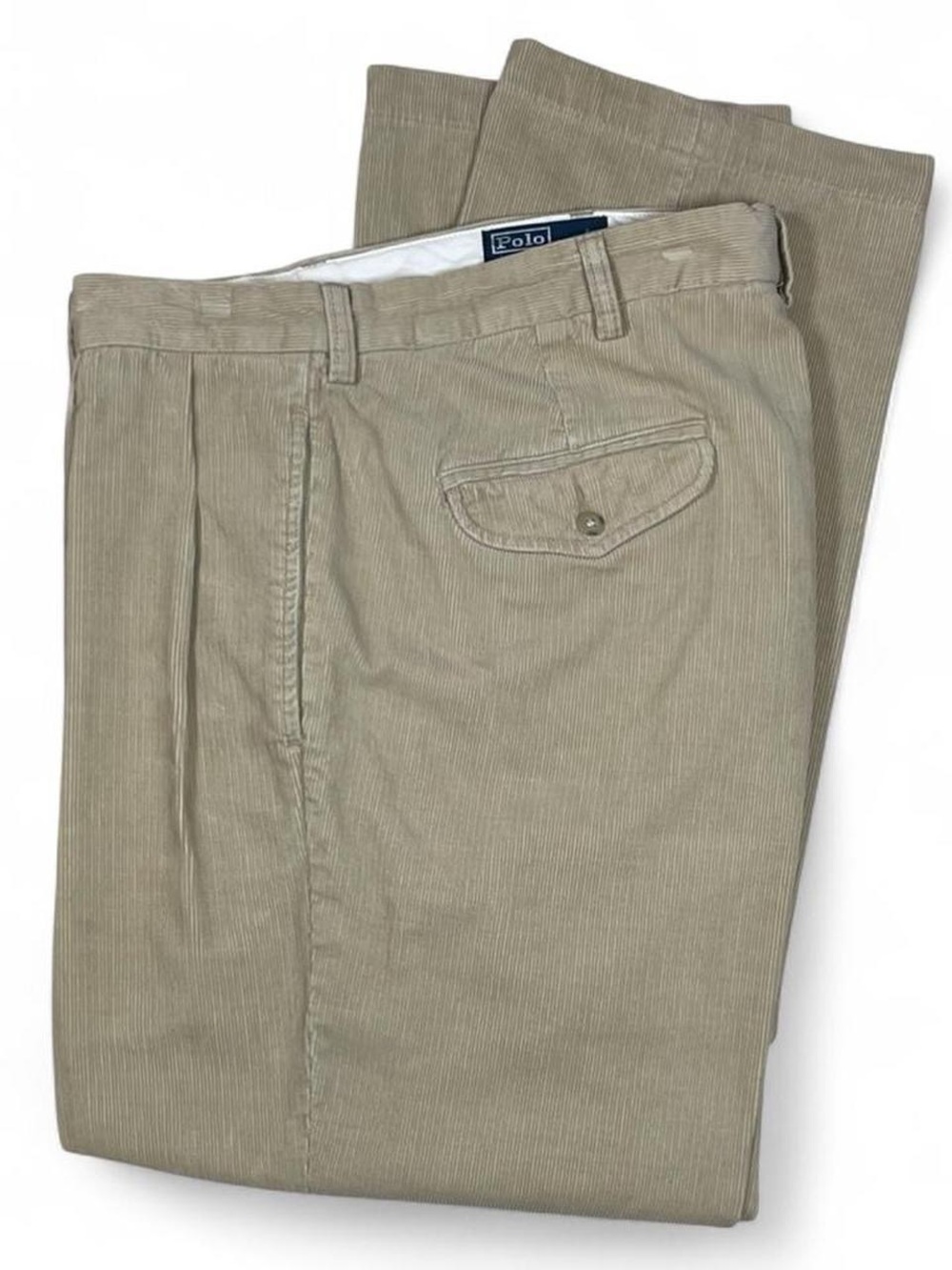 VTG Polo Ralph Lauren ‘Hammond Pant’ Corduroy Pleated Tan Trousers Men’s W38 L29